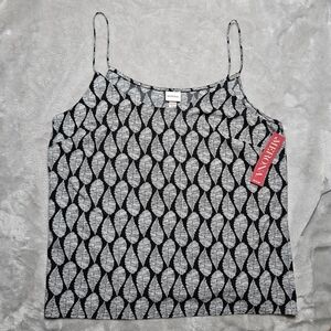 Merona Black White Leaf Print Cami Tank Top Size XL